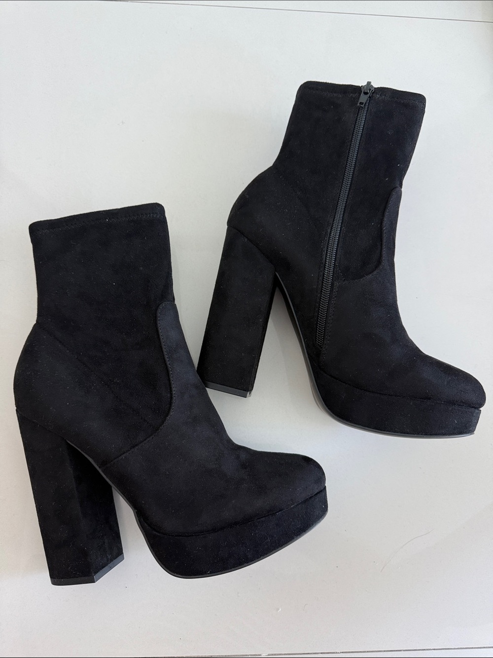 Steve Madden Black Suede Platform Ankle Boots - Women's